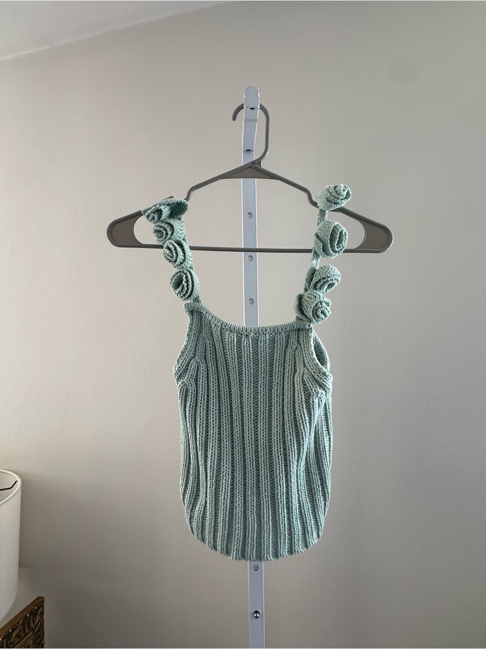 Zara Mint Green Ribbed Crocheted Rosette Strap Camisole